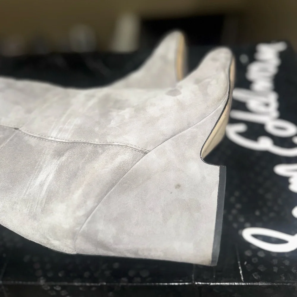 Sam Edelman Light Gray Suede Knee High Boots